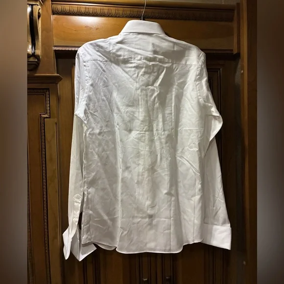 NWOT David Donahue White Broadcloth French Cuff Slim Cut Dress Shirt Size  15.5